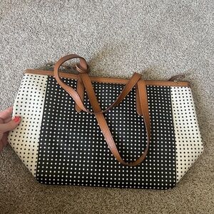 Fossil polka dot leather tote bag